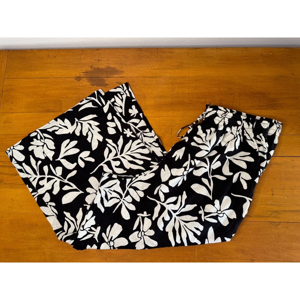 Christian Siriano New York 1X Black White Tropical Wide Leg Linen Pants Resort - Picture 5 of 16